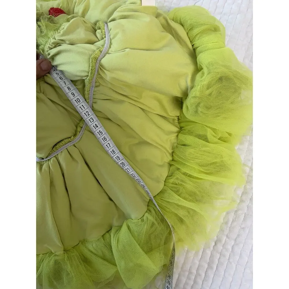 Girls Green Christmas Monster Costume Furry Dress Headband Holiday 3T-4T